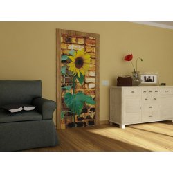 Decoraci&oacute;n con Fotomural Sunflower On Bricks FT-0042